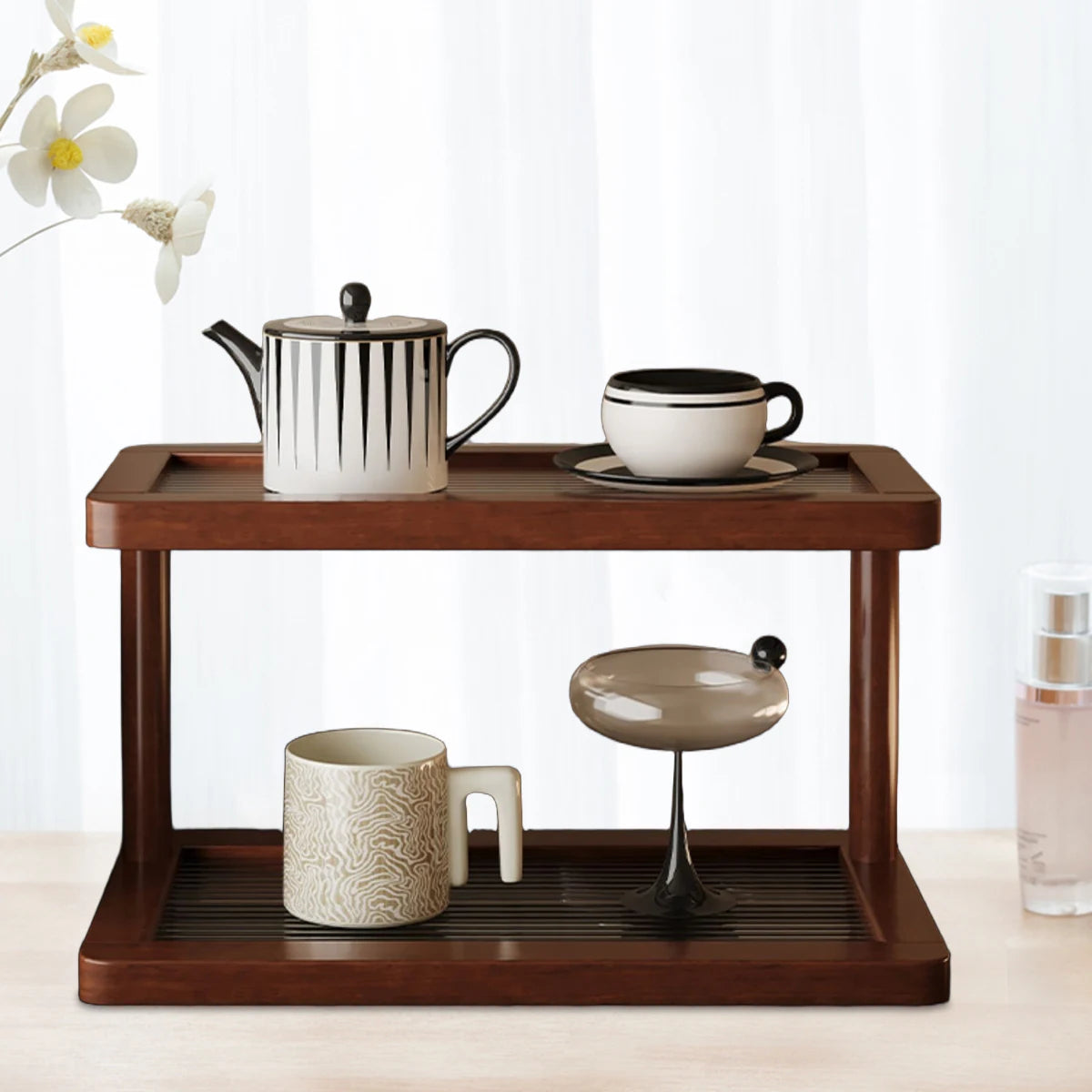 Bamboo Display Shelf – Two-Tier Acrylic Organizer