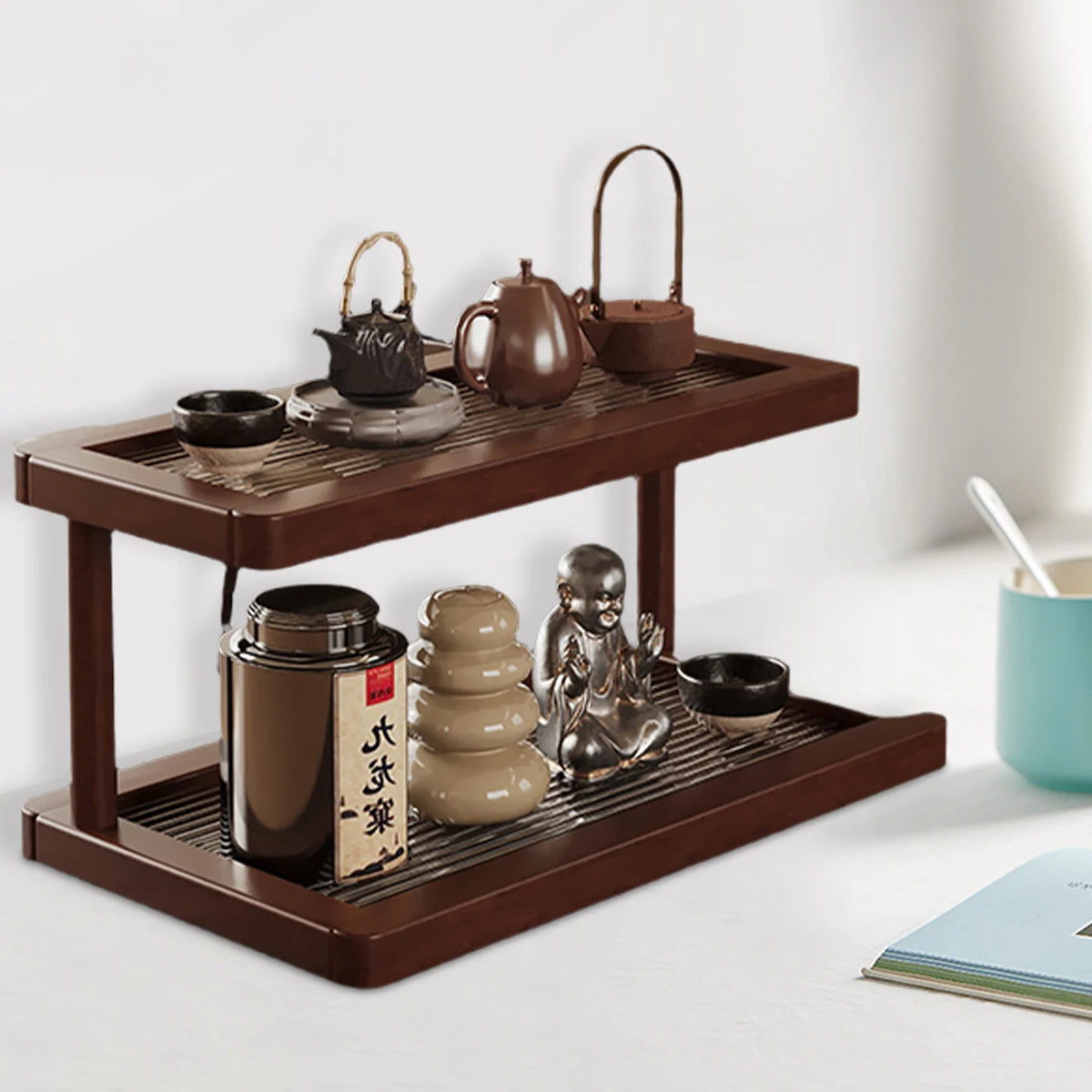 Bamboo Display Shelf – Two-Tier Acrylic Organizer