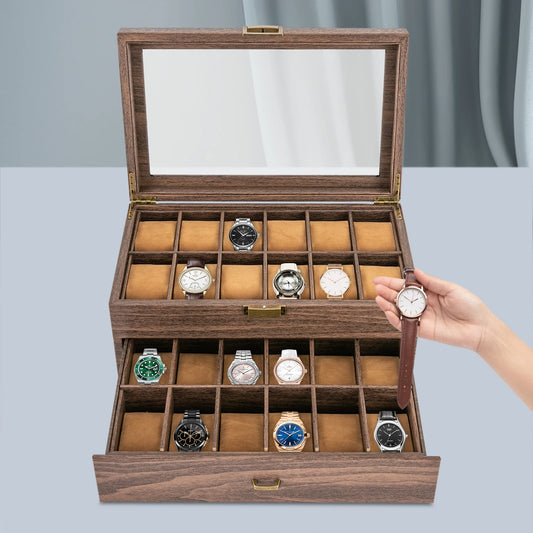 24-Slot Collector Watch Display Case – Rustic Wood Edition