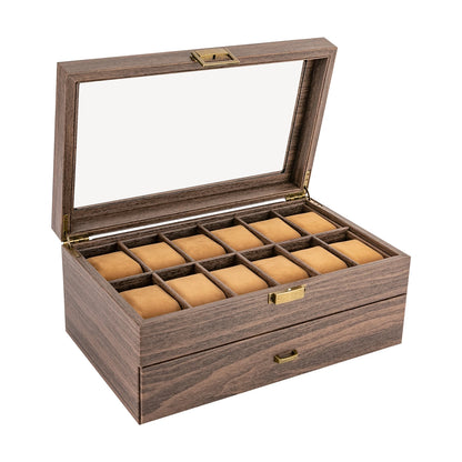 24-Slot Collector Watch Display Case – Rustic Wood Edition