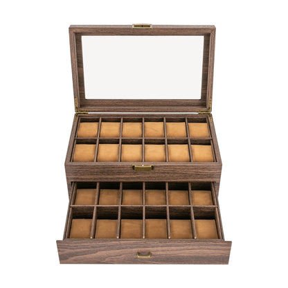 24-Slot Collector Watch Display Case – Rustic Wood Edition