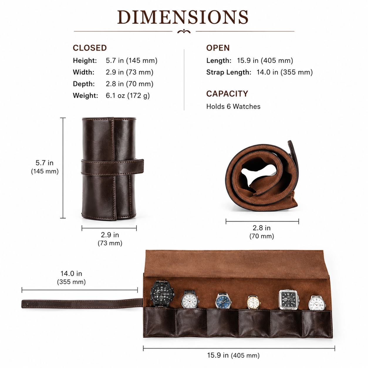 Heritage Leather Watch Roll – 6 Watch Travel Case