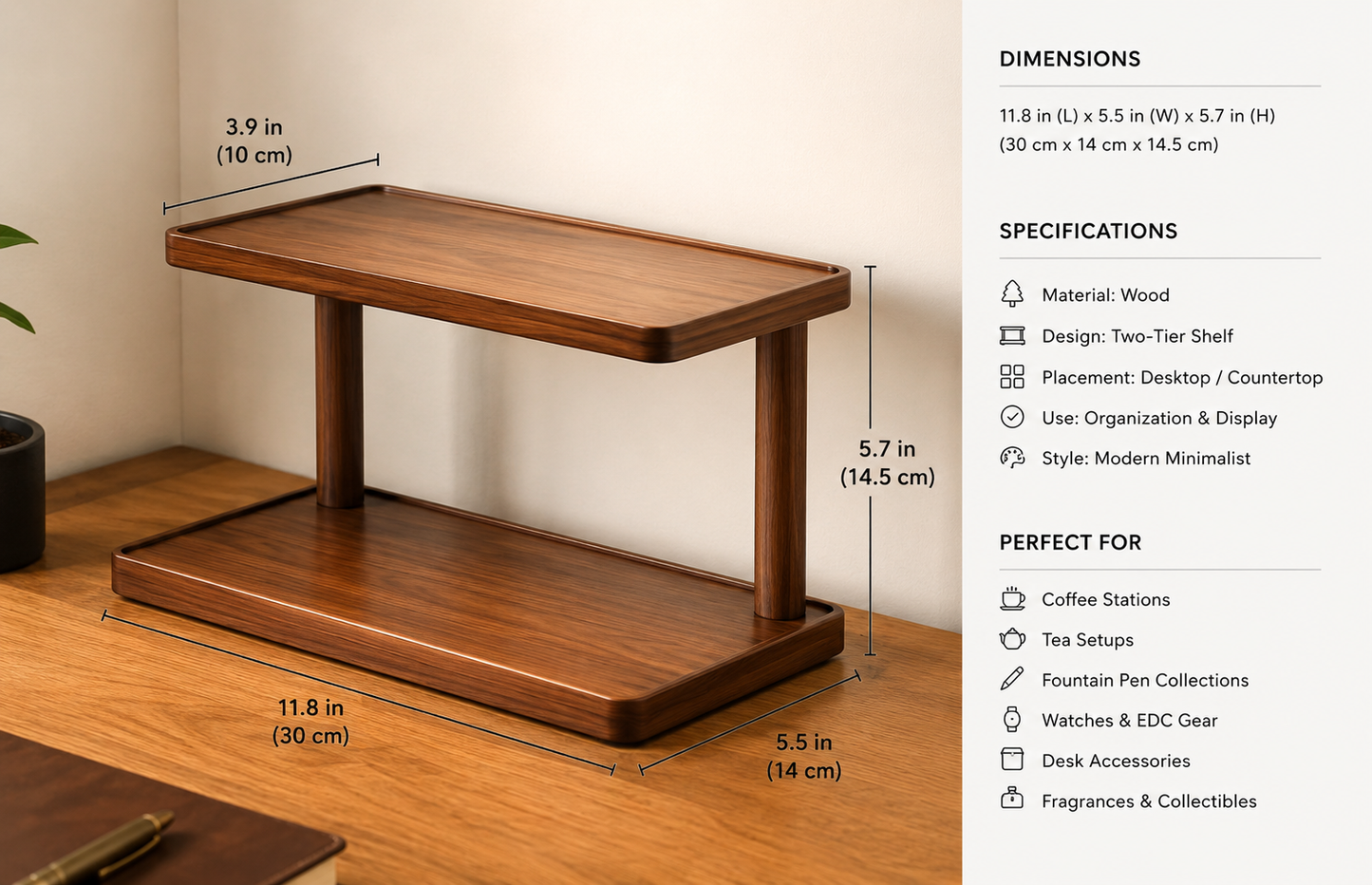 Walnut Display Shelf – Two-Tier Desk Organizer