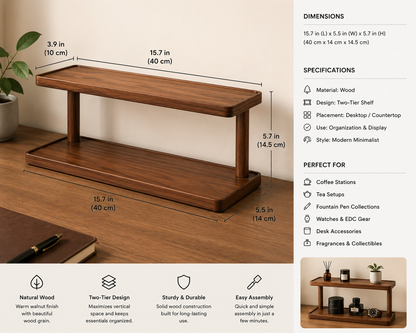Walnut Display Shelf – Two-Tier Desk Organizer