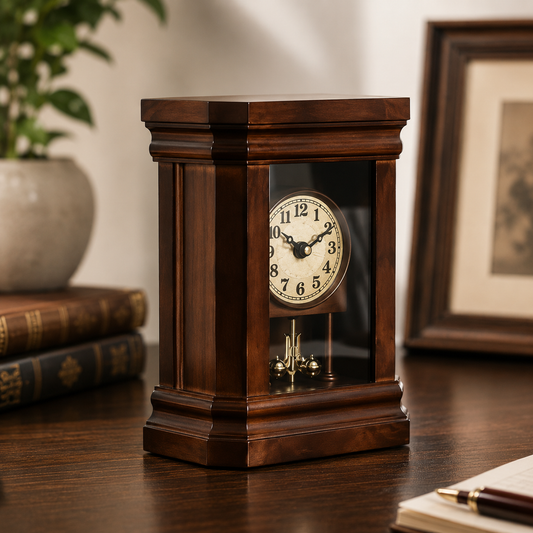 Vintage Table Clock - Antique Style Desk & Mantel Decor, Silent Quartz Movement, Classic Home Office & Living Room Accent Piece