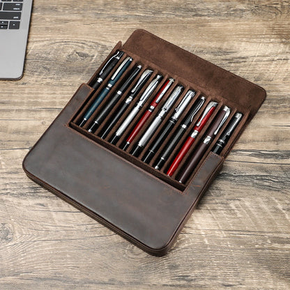 Executive Leather Fountain Pen Display Case – 12 Slot Collector Edition