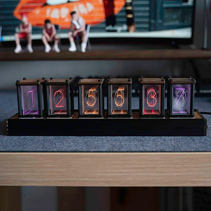 The Atlas Nixie Clock - Walnut Glow Tube Desk Clock