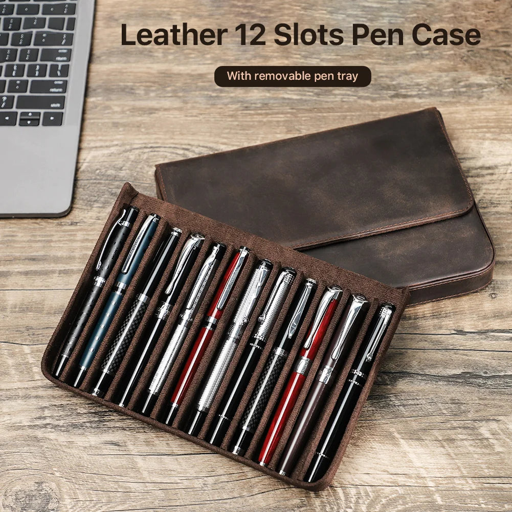 Executive Leather Fountain Pen Display Case – 12 Slot Collector Edition