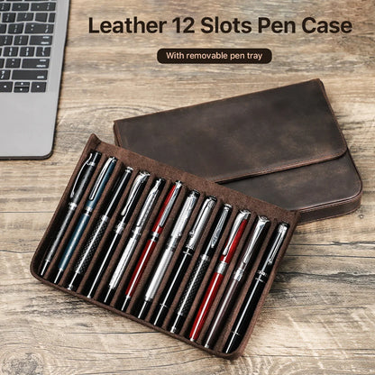Executive Leather Fountain Pen Display Case – 12 Slot Collector Edition